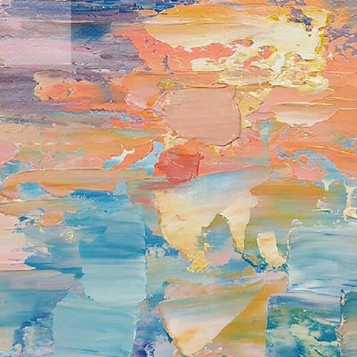 DUSK REFLECTIONS: Panoramic Coastal Sunset Painting, Minimalist Wall Art