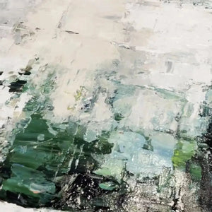 Isabella Rossi Textured Green Abstract painting with impasto technique, green, white, and gold tones for modern wall decor.