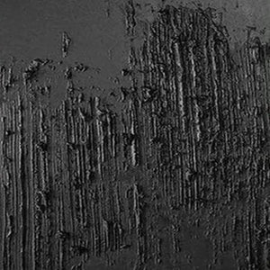 Abstract black textured painting by Liam O'Connell. Vertical art with layered surface, perfect for modern living room decor.