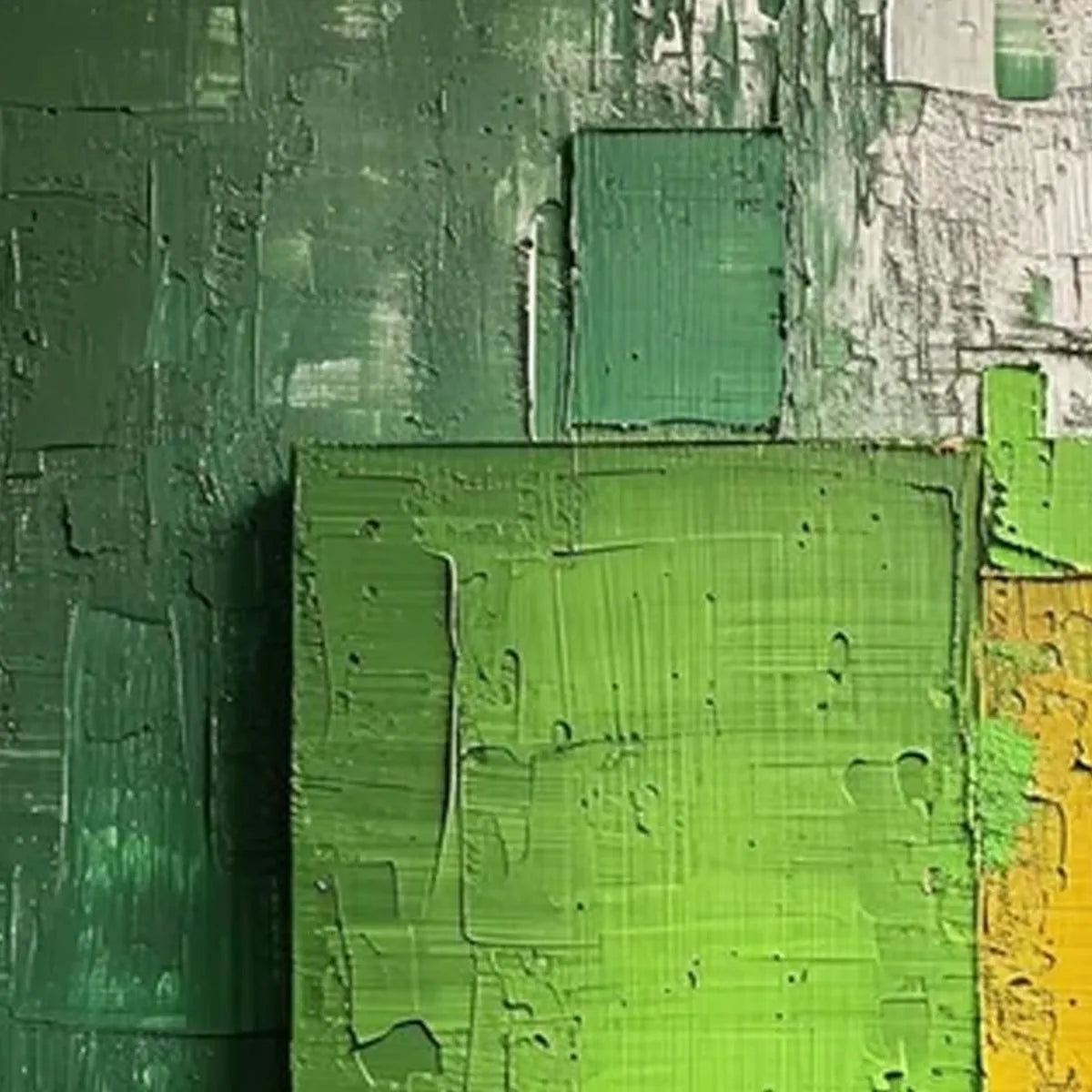 GREEN AND YELLOW TEXTURED BLOCKS: Impasto Abstract Painting, Vertical Wall Art