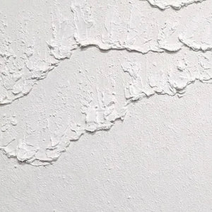 White Textured Waves Diptych by Isabella Rossi: Close-up of white impasto abstract art.