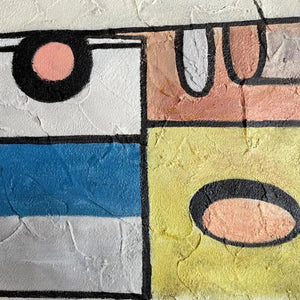 Playful Truck abstract painting detail by Willow Davies: geometric shapes, modern art, featuring red and blue truck form