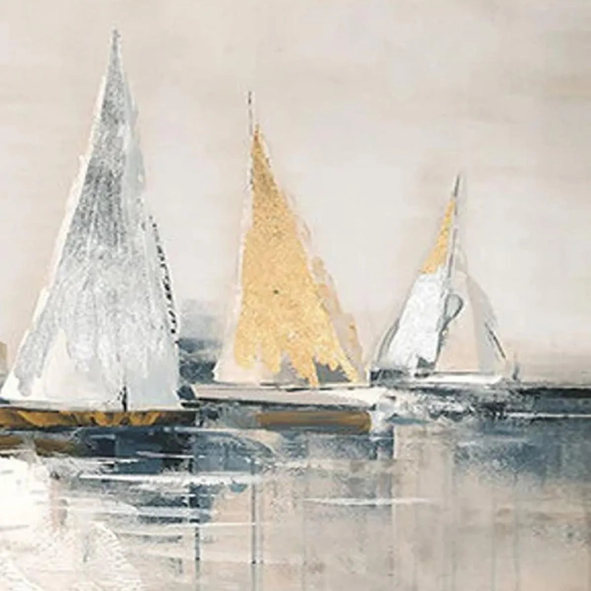 GOLDEN SAILBOATS: Textured Seascape Painting, Horizontal Wall Art