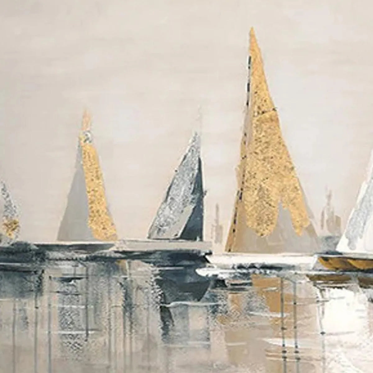 GOLDEN SAILBOATS: Textured Seascape Painting, Horizontal Wall Art