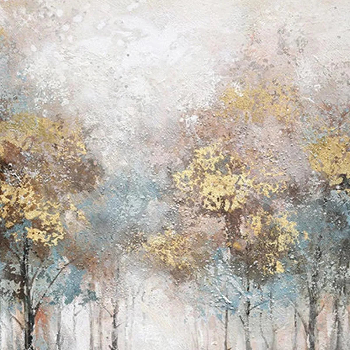 GOLDEN FOREST PATH: Textured Forest Landscape Painting, Vertical Wall Art