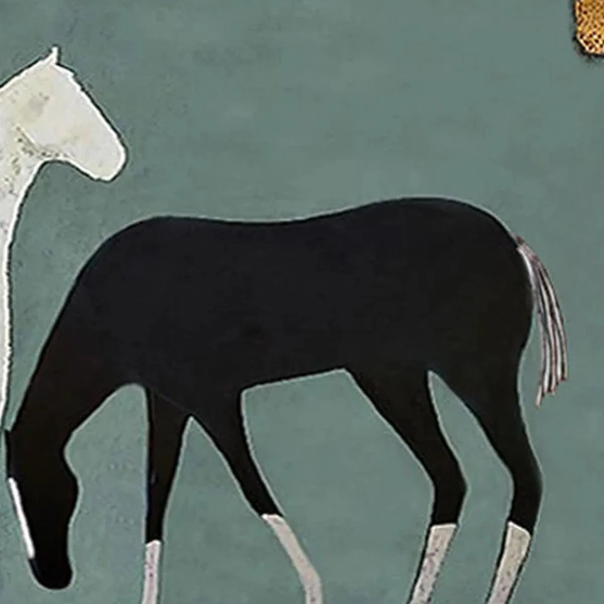 THREE HORSES UNDER THE MOON: Minimalist Horse Painting, Panoramic Wall Art