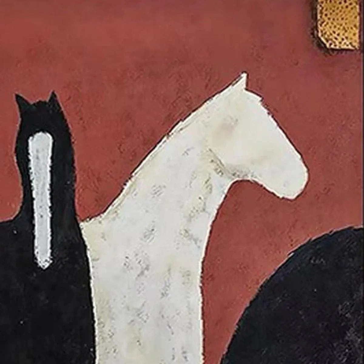 THREE HORSES ON RED: Minimalist Horse Painting, Vertical Wall Art