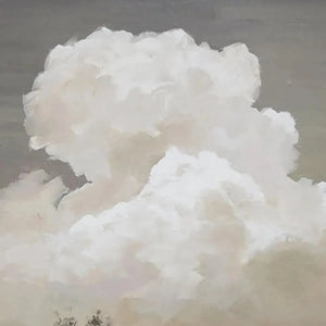 Liam O'Connell Cloudy Landscape art: close-up of white clouds, vertical wall art, muted tones, serene nature painting.
