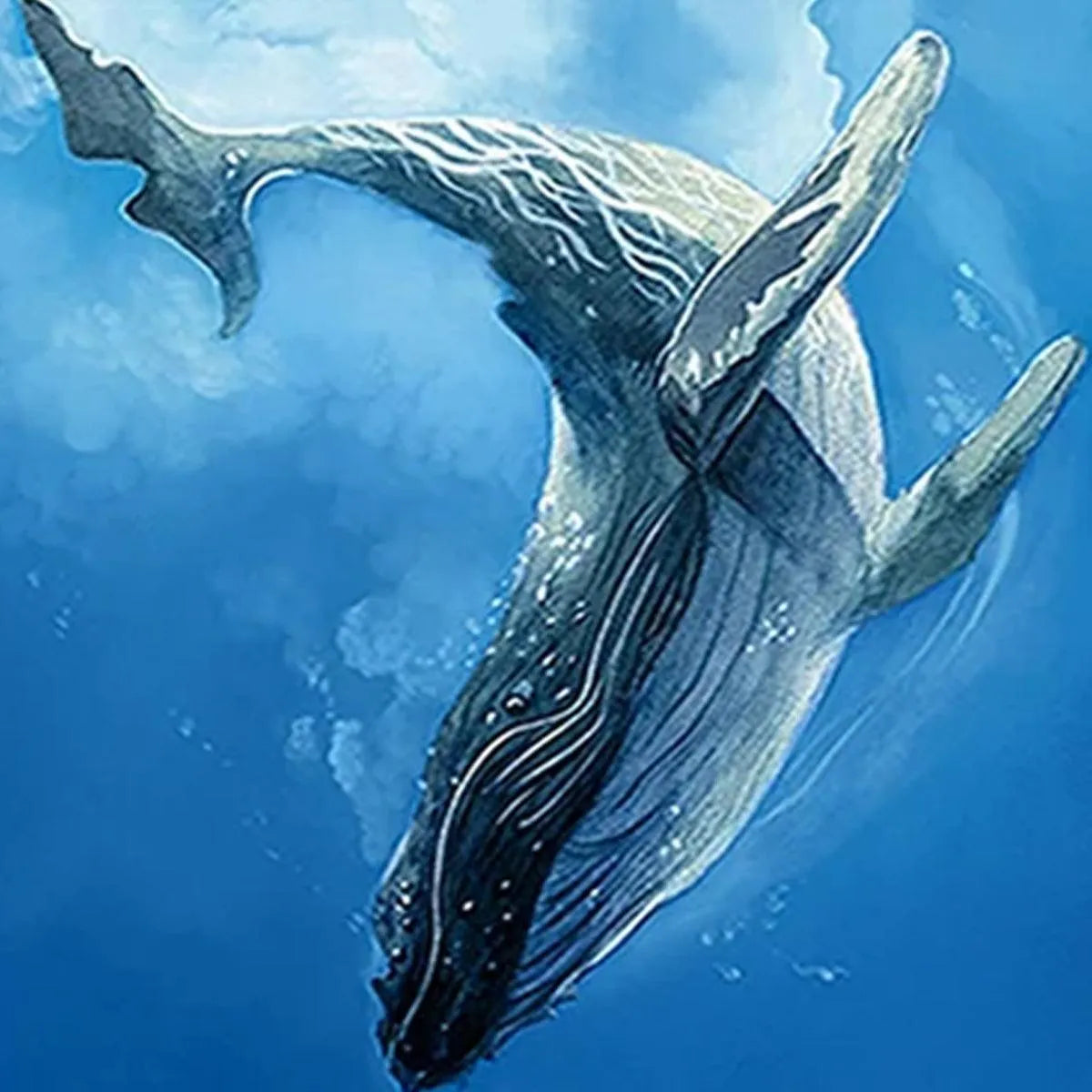 WHALE ENCOUNTER: Majestic Whale and Diver Painting, Vertical Wall Art