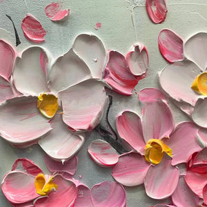 Springtime Serenade painting by Elodie Dubois: Textured cherry blossom art in pink and white, modern wall art for home decor