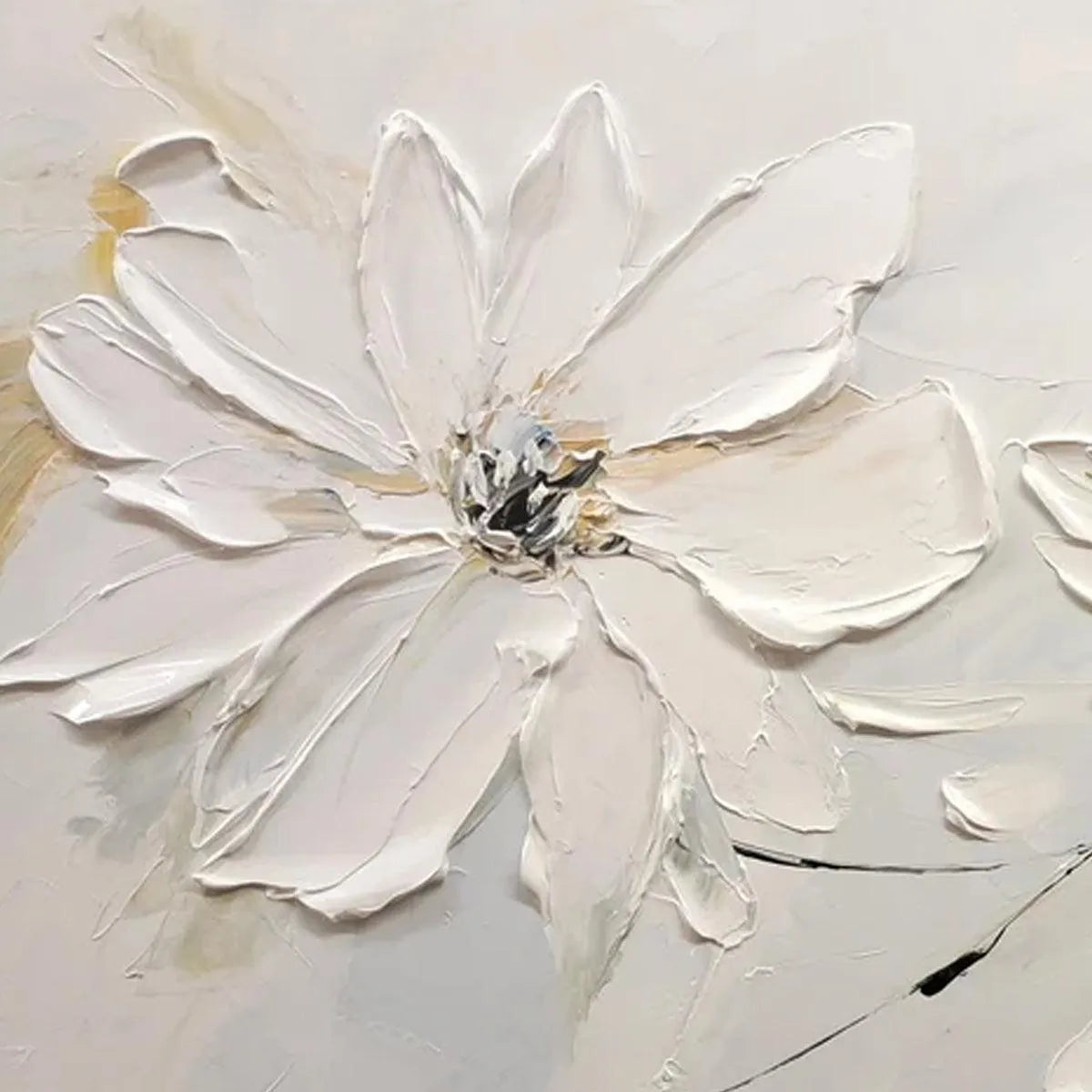 WHITE BLOSSOM SERENITY: Textured White Floral Painting, Horizontal Wall Art