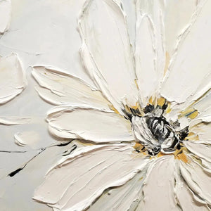 Elodie Dubois 'White Blossom Serenity' - Textured white floral painting, close-up view, modern home decor