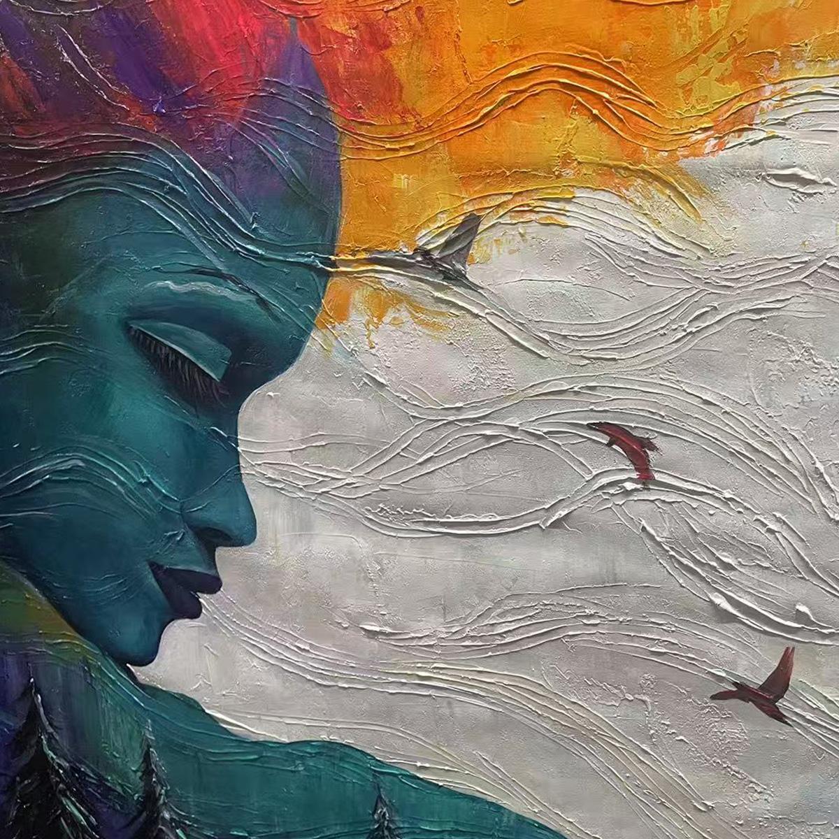 FOREST MUSE: Textured Impasto Portrait with Nature Oil Painting